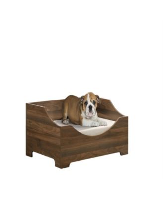 36" Pet Bed - Modern Brown Alder Wood Finish with Plush Cushion