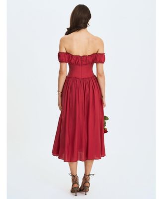 Women's Xavy Crimson Off-Shoulder Corset Midi Dress