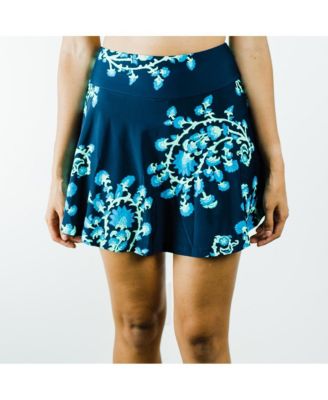 Women's High Waisted Chlorine Resistant Flowy Swim Skort With Attached Shorts