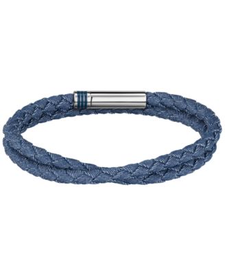 Men Ares Summer Stainless Steel Blue Denim Nylon Bracelet