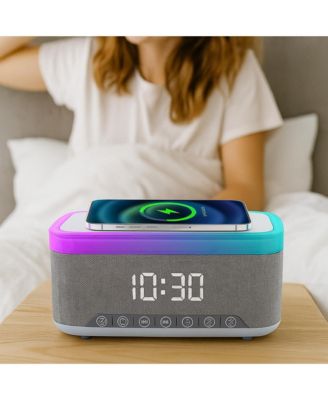 Complete Wireless Audio & Charging Bundle – Alarm Clock Radio Speaker with Wireless Charger + Earbuds