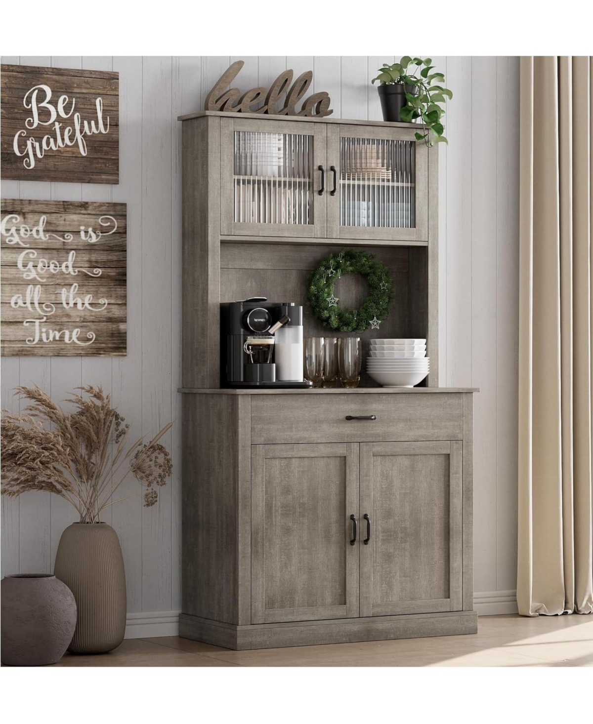 gaomon Kitchen Pantry Cabinet with Microwave Stand, 71”Freestanding Tall Kitchen Cabinet with Doors and Shelves for Dining Room