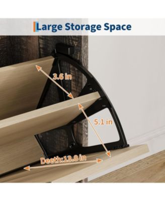 Shoe Cabinet Storage for Entryway, Narrow Shoe Organizers with 4 Flip Drawers, Freestanding with Metal Legs