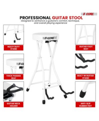 Guitar Stool 3.15" Padded Chair Foldable Heavy Duty Music Seat Built in Foot Rest Guitar Stand