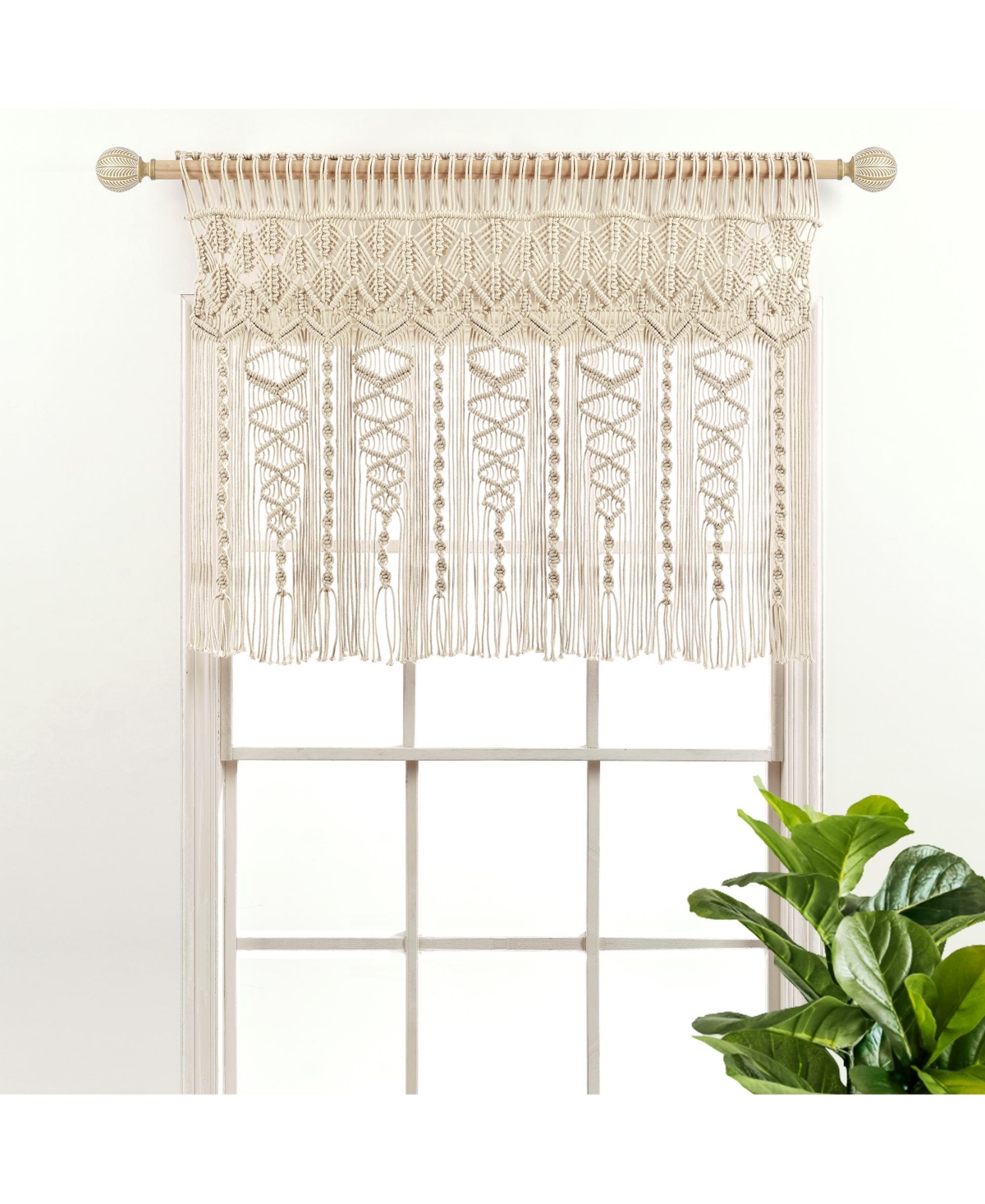 Lush Decor Boho Macrame Textured Cotton Valance Curtain Single 40"W x 30"L- Macrame Valances For Windows, Boho Kitchen Curtains, Boho Wall D