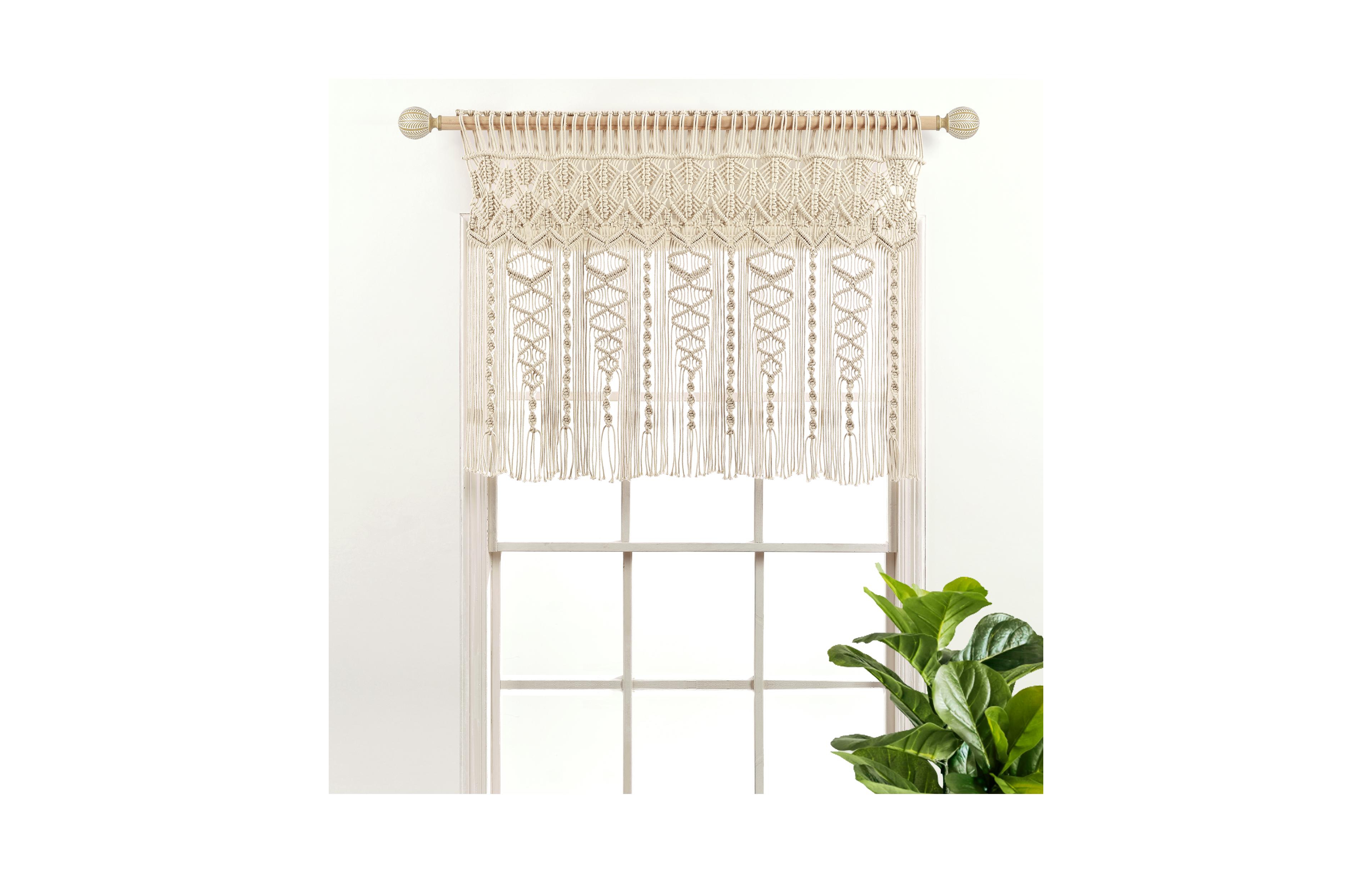 Lush Decor Boho Macrame Textured Cotton Valance Curtain Macrame Valances For Windows, Boho Kitchen Curtains, Boho Wall Decor
