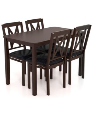 Modern 5 Piece Dining Table Set with Wide Top and Wood Legs