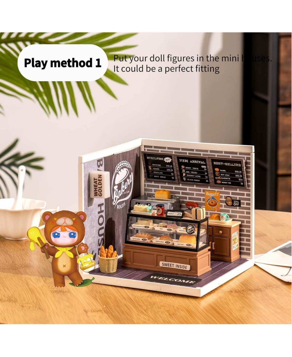 Robotime Plastic House Building Set Toy Diy Miniature Dollhouse Playset with Led for Mini Figures Construction Toys Diorama Kit Gifts for Adults