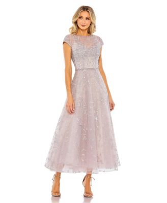 Petite Embellished High Neck Cap Sleeve A Line Dress