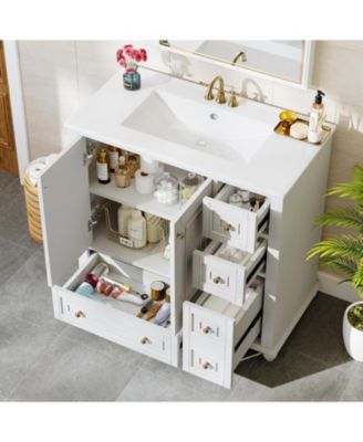 36-Inch Bathroom Vanity with Ceramic Sink Combo, Freestanding Bathroom Storage Vanity Cabinet with 2 Doors & 4 Drawers And Undermount Sink