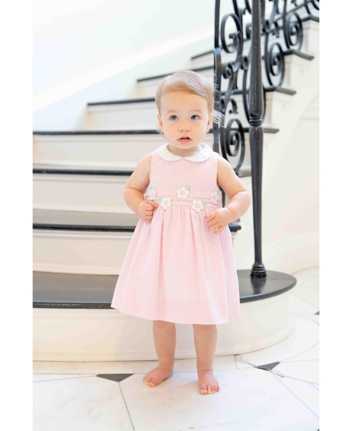 Florence Eiseman Baby Girl Linen Look Dress & Bloomer With Flowers