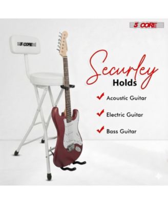 Guitar Stool 3.15" Padded Chair w Backrest Foldable Music Seat Built in Foot Rest Guitar Stand