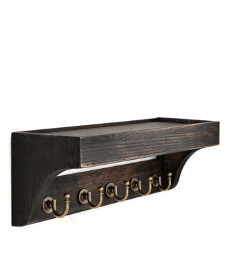 Wood Key Rack with Hooks and Shelves for Entryway Decoration