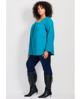 Women's Square Neck Pleated Tunic
