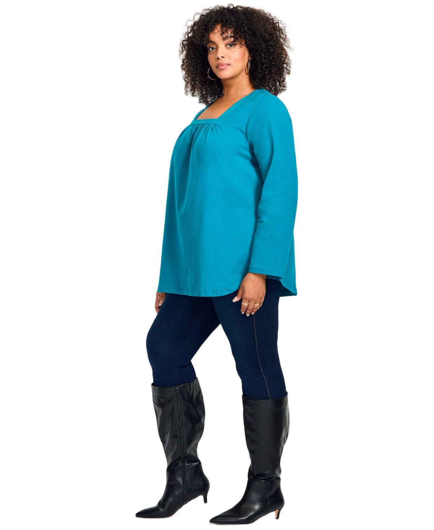 Женский топ Avenue Square Neck Pleated Tunic, цвет: Глубокий бирюзовый — фото 3