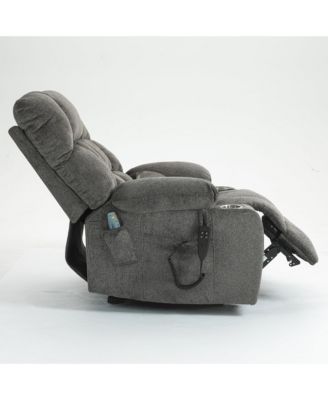 Chenille Lift Recliner with Heat and Massage, 2 Pockets, 2 Cup Holder, 2 Remote, OKIN Motor, Dark Grey