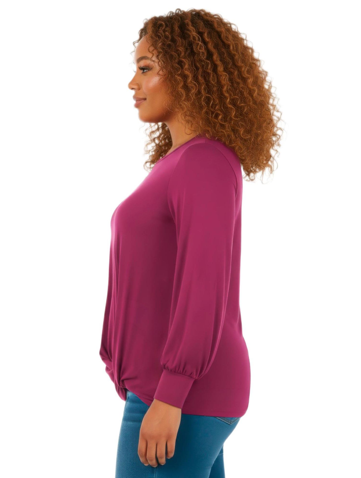 Plus Size Scoop Neck Knot Hem Women's Top
