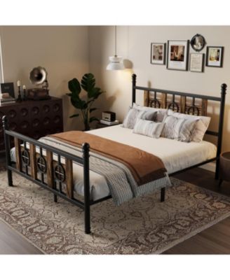 Bed Frame with Headboard and Footboard, Metal Twin Bed Frame w/Circular Design & Storage Space Under Bed, No Box Spring Required, Easy Assembly