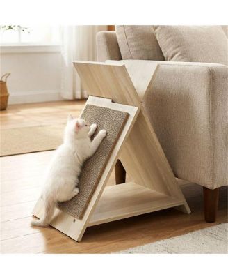 Space-Saving Cat Scratcher Lounge Combo with Tunnel, 3-in-1 Multi-Level Furniture with Scratching Surface & Wooden Perch