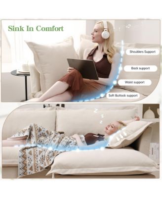 Upholstered Slipcovered Armchair with Ottoman, Chenille Single Seat Sofa Couches Armchair with 2 Large Soft Pillows