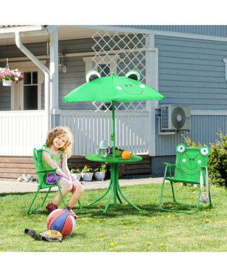 Folding Kids Picnic Table and Chair Set with Adjustable Umbrella