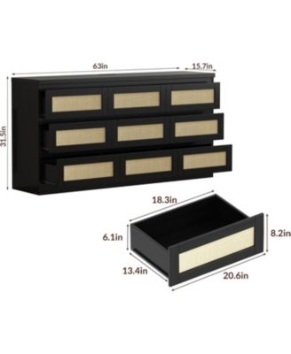 Rattan 9 Drawer Charging Station Dresser