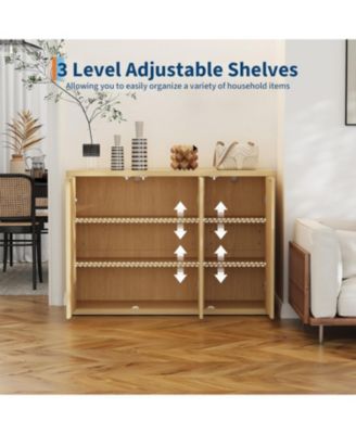 46.7" Buffet Sideboard Cabinet with Storage, Modern Fluted ent Credenza with Adjustable Shelves and 3 Doors, Wood Coffee Bar Console Table