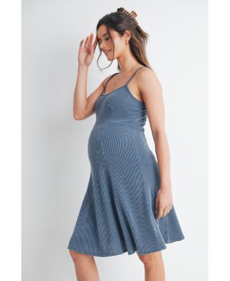 Women's Maternity Ribbed Empire Waist Scoop Neck Sleeveless Dress