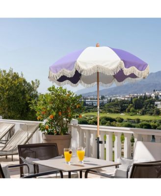 6Ft Adjustable Vintage Floral Fringe Umbrella w/ Deck Holder Carry Bag