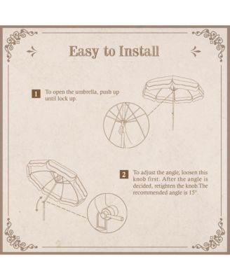 6Ft Adjustable Vintage Floral Fringe Umbrella w/ Deck Holder Carry Bag