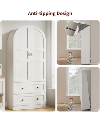 72" Tall Dome Bookcase with Drawers, 4-Tier Wooden Bookshelf Storage Cabinet with Door, Farmhouse Arched Cabinet with Storage