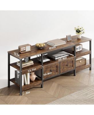 Industrial TV Stand with 2 Drawers & Metal Frame, Vintage Style, Fit Up to 65 Inch TVs, Garage/Living Room