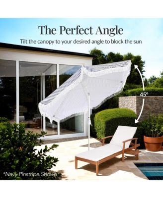 9ft Fringe Market Umbrella - Boho Patio Sunshade w/ Tilt, UPF50+, Steel Pole for Table, Pool, Deck