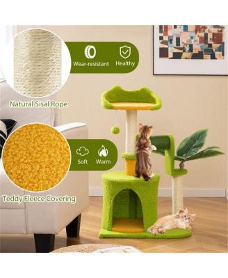 High-Weight Capacity Cat Tree (22LBS), Tropical Palm Tree Design with Built-In Self-Groomer & Scratching Posts