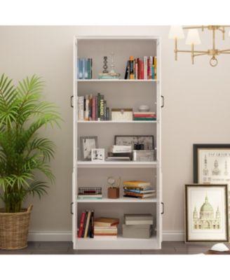 Bookcase Bookshelf with 5 Storage Shelves & 2 Glass Doors, Display Storage Cabinet for Home Office, Living Room