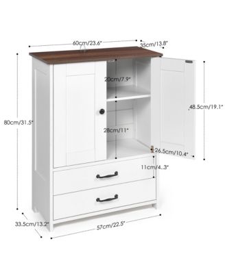 Dog Feeding Station Cabinet with Pull-Out Bowls, Double Doors, and Side Hooks, White