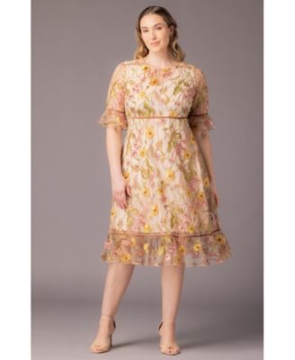 Plus Size Wildflower Embroidered Floral Mesh Cocktail Dress