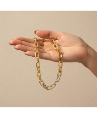 Modern Two-Tone Gold Plated Pave-set CZ Link Necklace