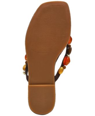 Women's Marble Embellished Square Toe Thong Sandals