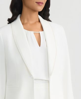 Women's Stretch Crepe Shawl-Collar Pearl-Trim Jacket