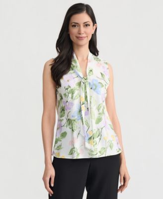 Women's Tie-Neck Floral Sleeveless Top