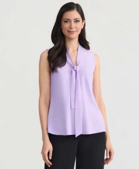 Women's Solid Sleeveless Tie-Neck Blouse, Regular & Petite - Lavender Mist