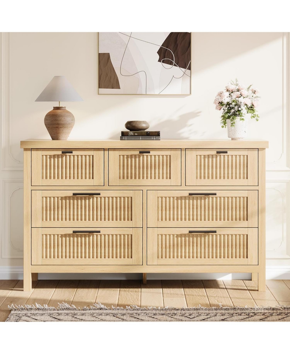 gaomon Fluted 7 Drawers Dresser for Bedroom, 47.4 Inch Wide Wood Chest of Drawers, Large Clothes Storage Cabinet Tv Stand for Nursery, Living Room