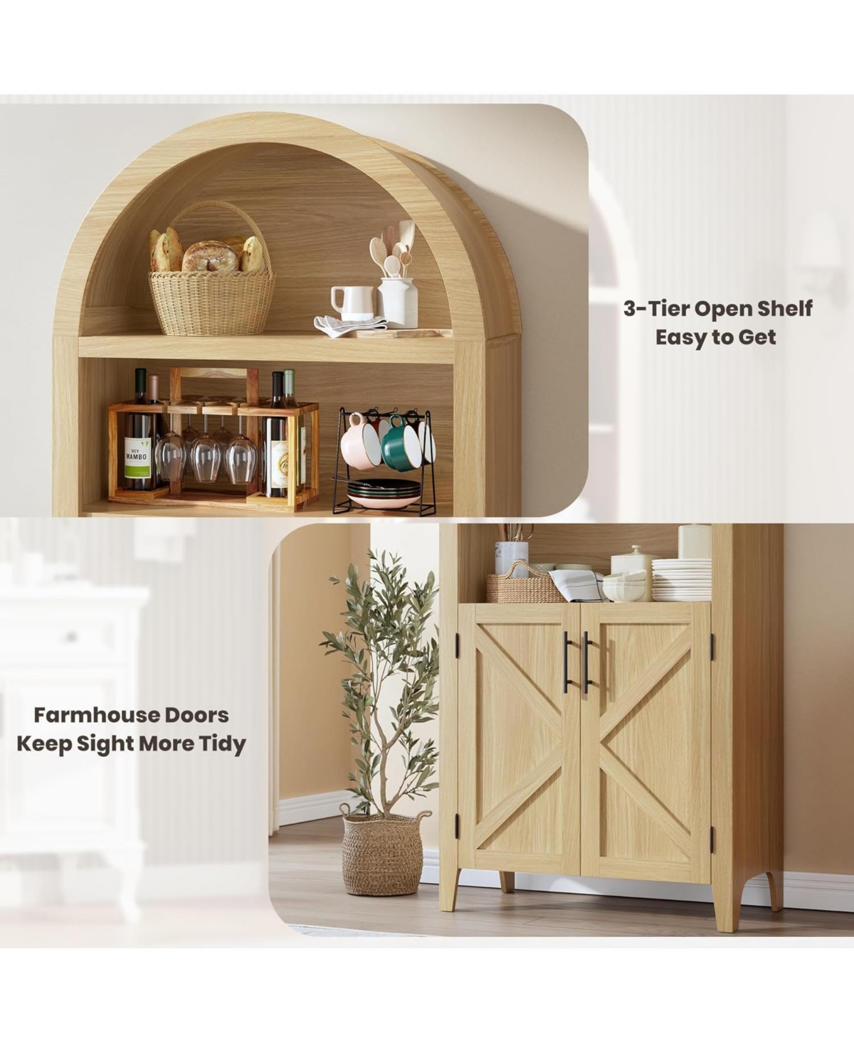 gaomon 5-Tier Open Display Shelf with Nice Texture, Farmhouse Storage Cabinet for Kitchen