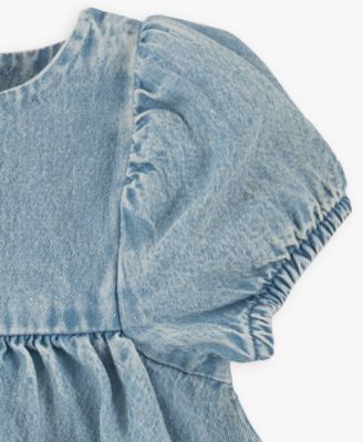 Baby Girls' Balloon Sleeve Top and Denim Shorts, 2-Piece Set