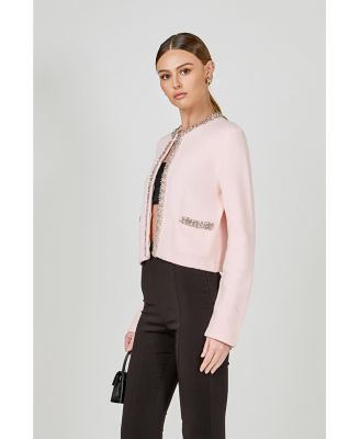 Women's Boucle Knit Jewel Trim Sweater Cardigan