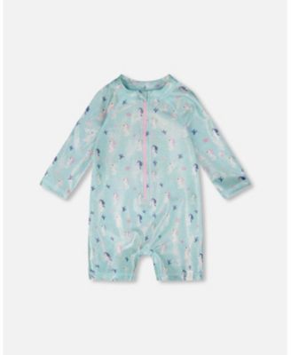 Baby Girls One-Piece Long Sleeve Rashguard Seahorse Print
