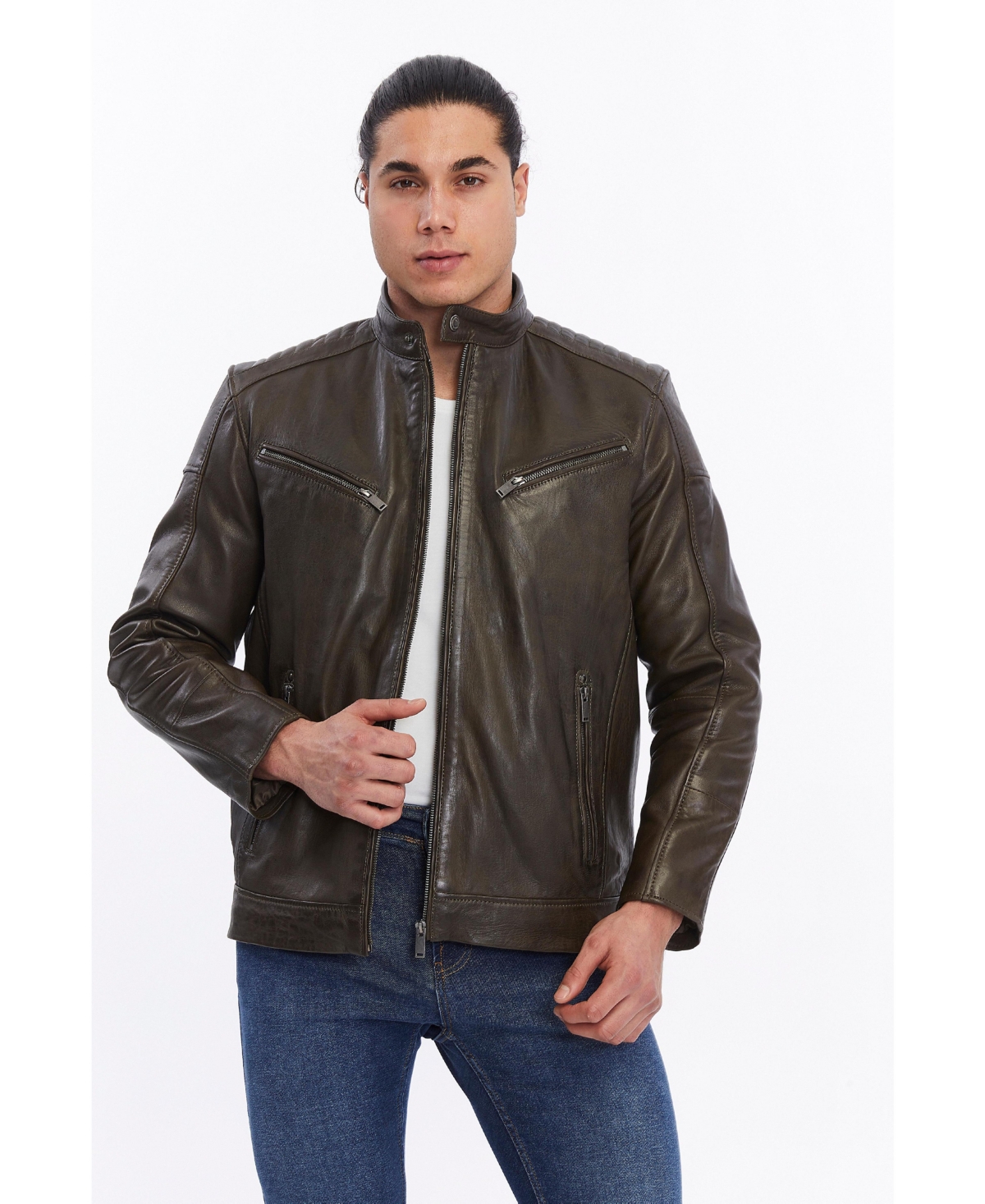 Furniq Uk Men's Motorcyle Style Leather Jacket