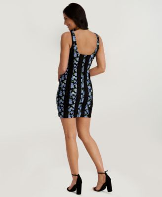 Women's Embroidered Mesh Square Neck Short Dress