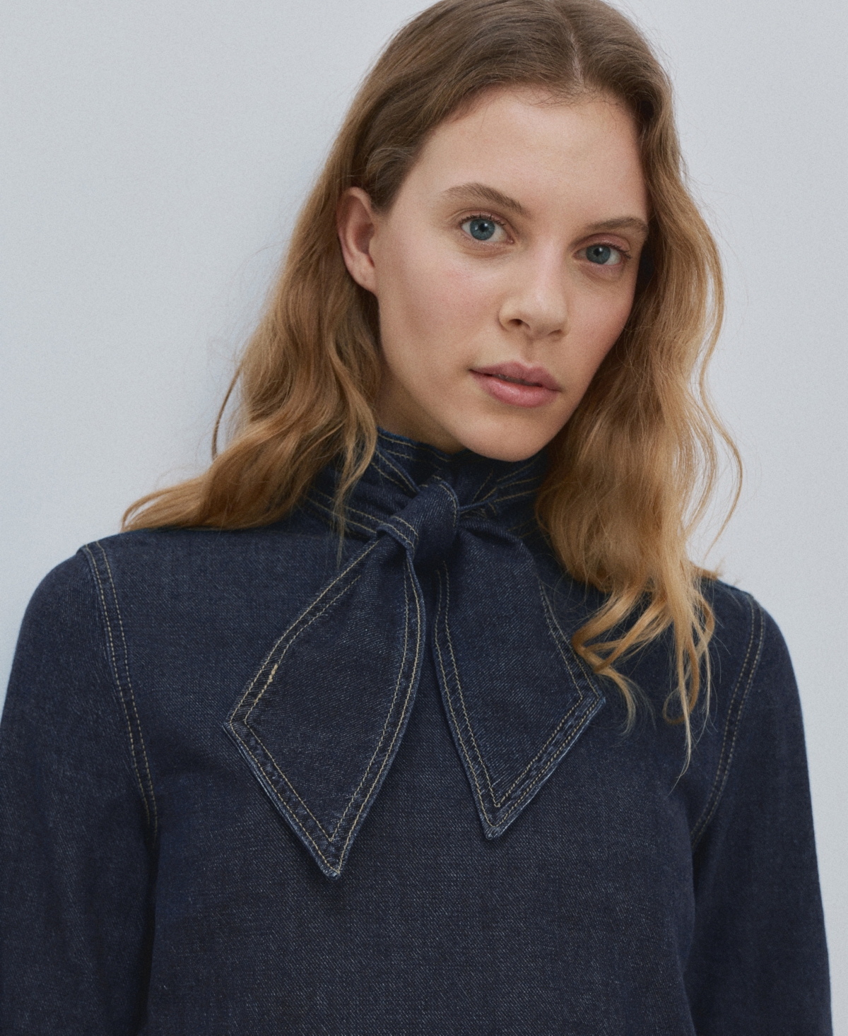 Mango Women's Tie Detail Denim Shirt